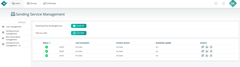 the sending services control panel